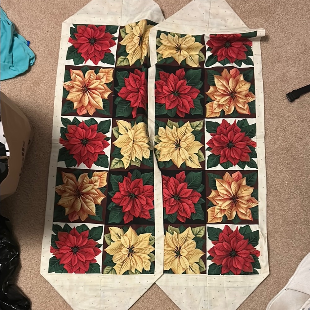 Floral Table Runner with Red and Yellow Poinsettias